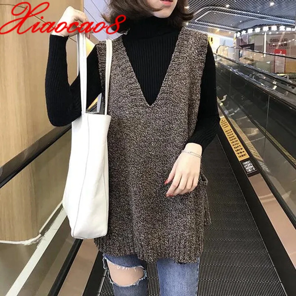 2021 Women Pullover Long V Neck Vest Oversized Loose Sleeveless Sweater Vests for Women Solid Jacket Pockets Chaleco Mujer
2021 Women Pullover Long V Neck Vest Oversized Loose Sleeveless Sweater Vests for Women Solid Jacket Pockets Chaleco Mujer