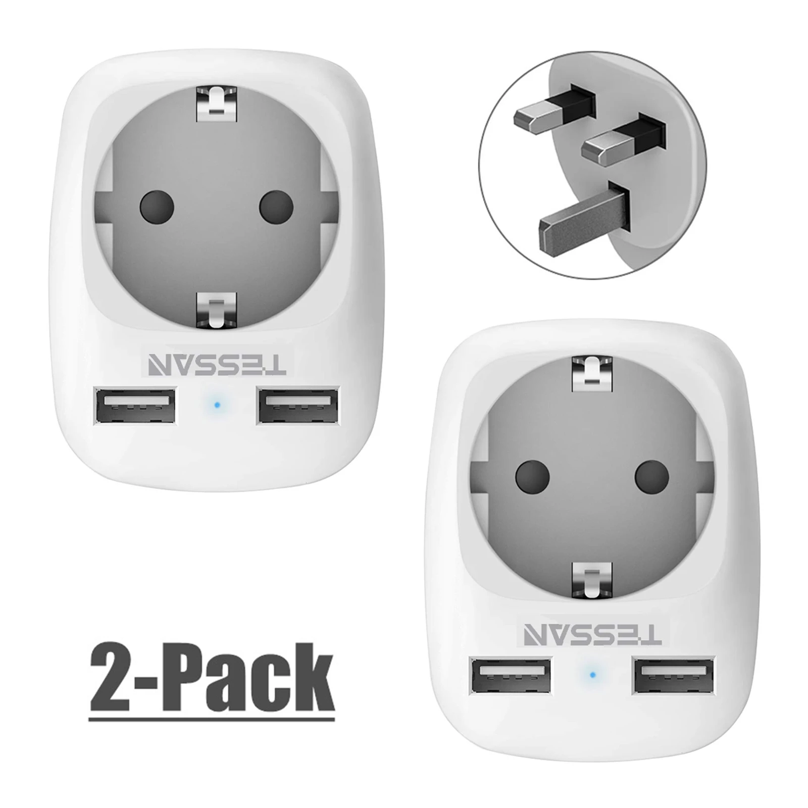 TESSAN 2-Pack UK Mini USB Socket Adapter with 1 AC Outlet and 2 USB Ports (2.4A), UK Portable Wall Socket for Home, Travel
TESSAN 2-Pack UK Mini USB Socket Adapter with 1 AC Outlet and 2 USB Ports (2.4A), UK Portable Wall Socket for Home, Travel
