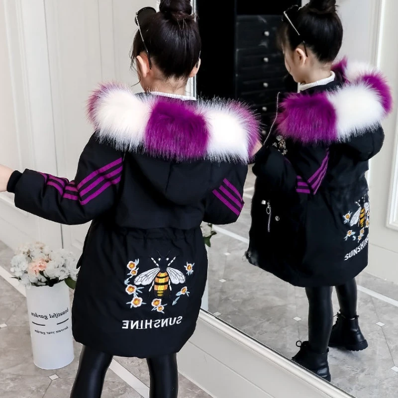 New Brand Hooded Winter Jacket for girls clothing cartoon bee Parka for Teenagers girl Thick Long faux fur Coat Kids Clothes -30
New Brand Hooded Winter Jacket for girls clothing cartoon bee Parka for Teenagers girl Thick Long faux fur Coat Kids Clothes -30