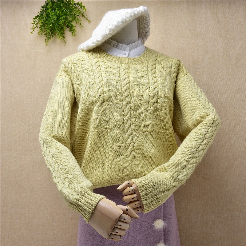 ladies women vintage light yellow hand knitted 100% wool o-neck flower weave short style pullover jumper winter clothing blouses
ladies women vintage light yellow hand knitted 100% wool o-neck flower weave short style pullover jumper winter clothing blouses