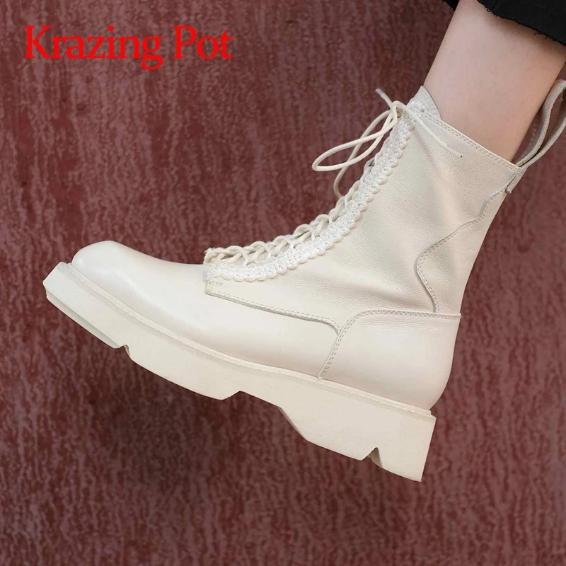 Krazing pot natural leather fashion platform lace up round toe med heels winter shoes women keep warm zipper ankle boots L45
Krazing pot natural leather fashion platform lace up round toe med heels winter shoes women keep warm zipper ankle boots L45