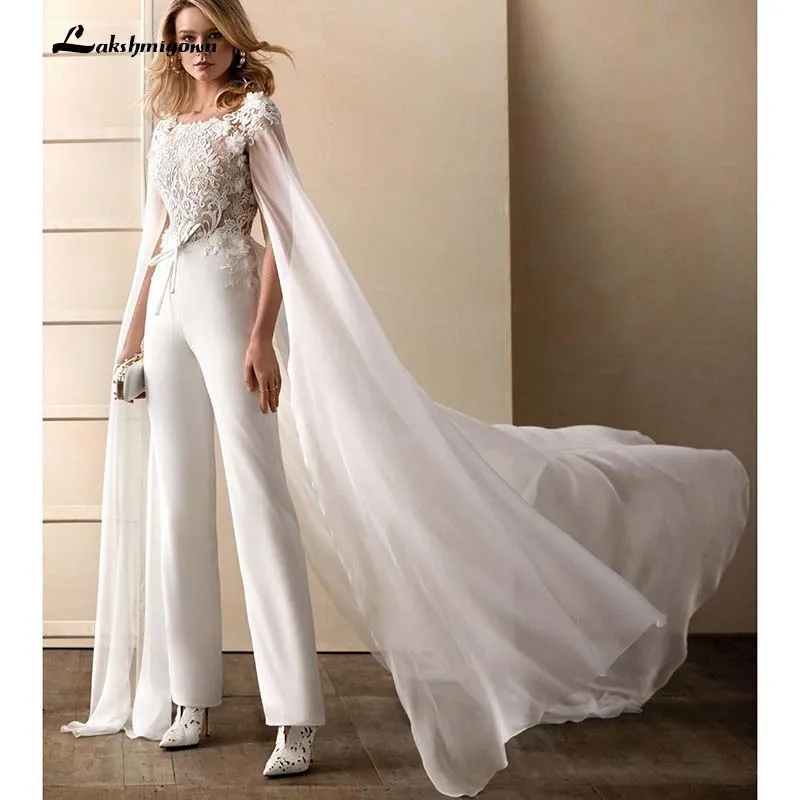 2020 свадебное платье комбинезоны с запахом и цветочной аппликацией свадебные