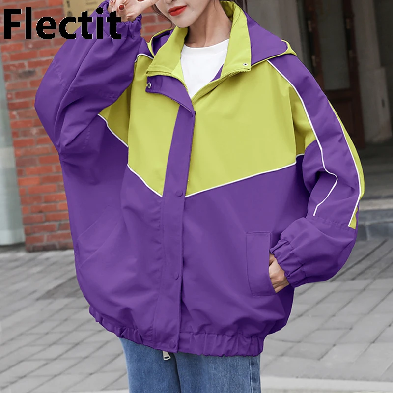 Flectit Women Vintage Colorblock Windbreaker Jacket Oversize Hooded Jacket Japanese e-Girls Aesthetic Clothes * 
Flectit Women Vintage Colorblock Windbreaker Jacket Oversize Hooded Jacket Japanese e-Girls Aesthetic Clothes *