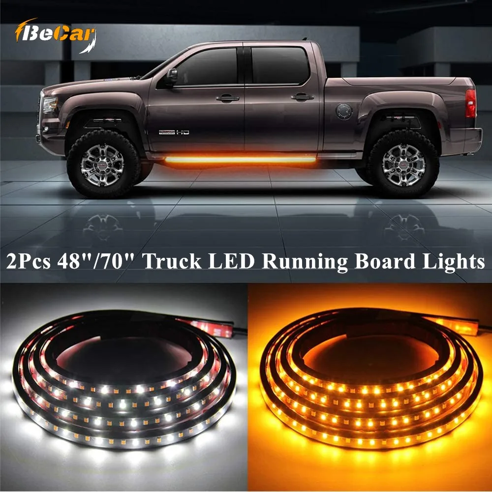 

2 Pcs 24" 48" 60" 70" LED Running Board Lights Amber Turn Signal Lights Side Maker Lighting Bar Strips for Truck Pickup SUV Van