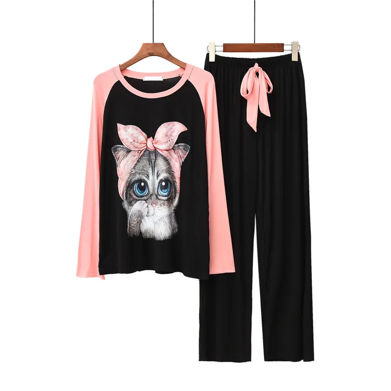 Spring Autumn Modal Round Neck Color Matching Long Sleeve Casual Cute Cartoon All Size Loose Home Service Pajamas Women
Spring Autumn Modal Round Neck Color Matching Long Sleeve Casual Cute Cartoon All Size Loose Home Service Pajamas Women