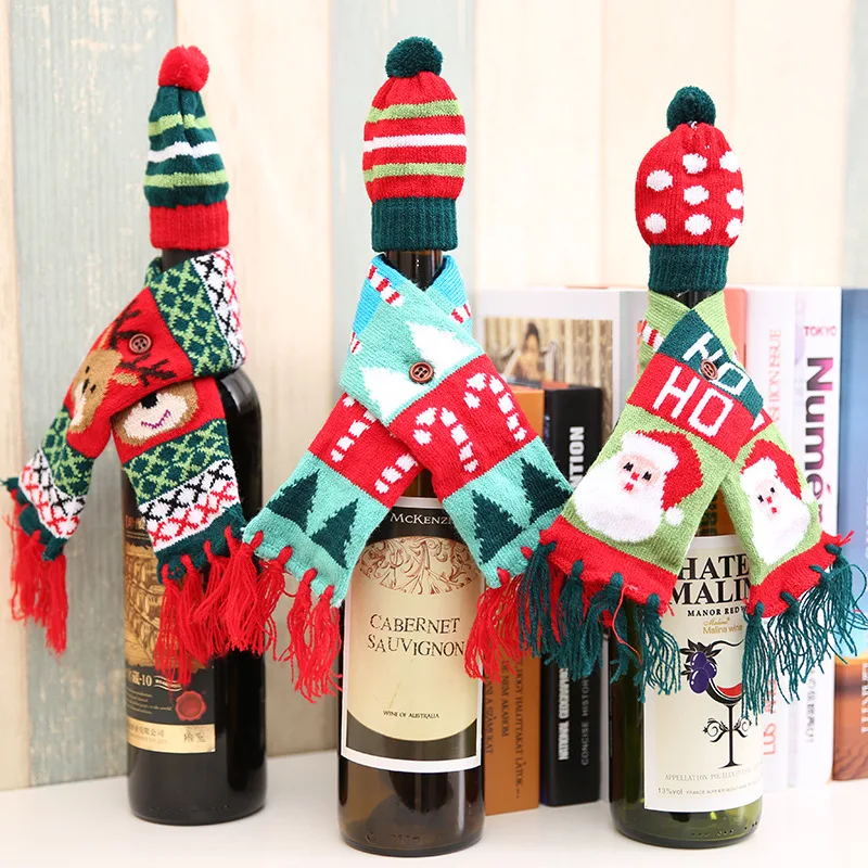 New Christmas Wine Bottle Decorations Christmas Knitted Scarf Hat Set Dining Table Hotel Wine Bottle Decoration Wine BottleCover
New Christmas Wine Bottle Decorations Christmas Knitted Scarf Hat Set Dining Table Hotel Wine Bottle Decoration Wine BottleCover