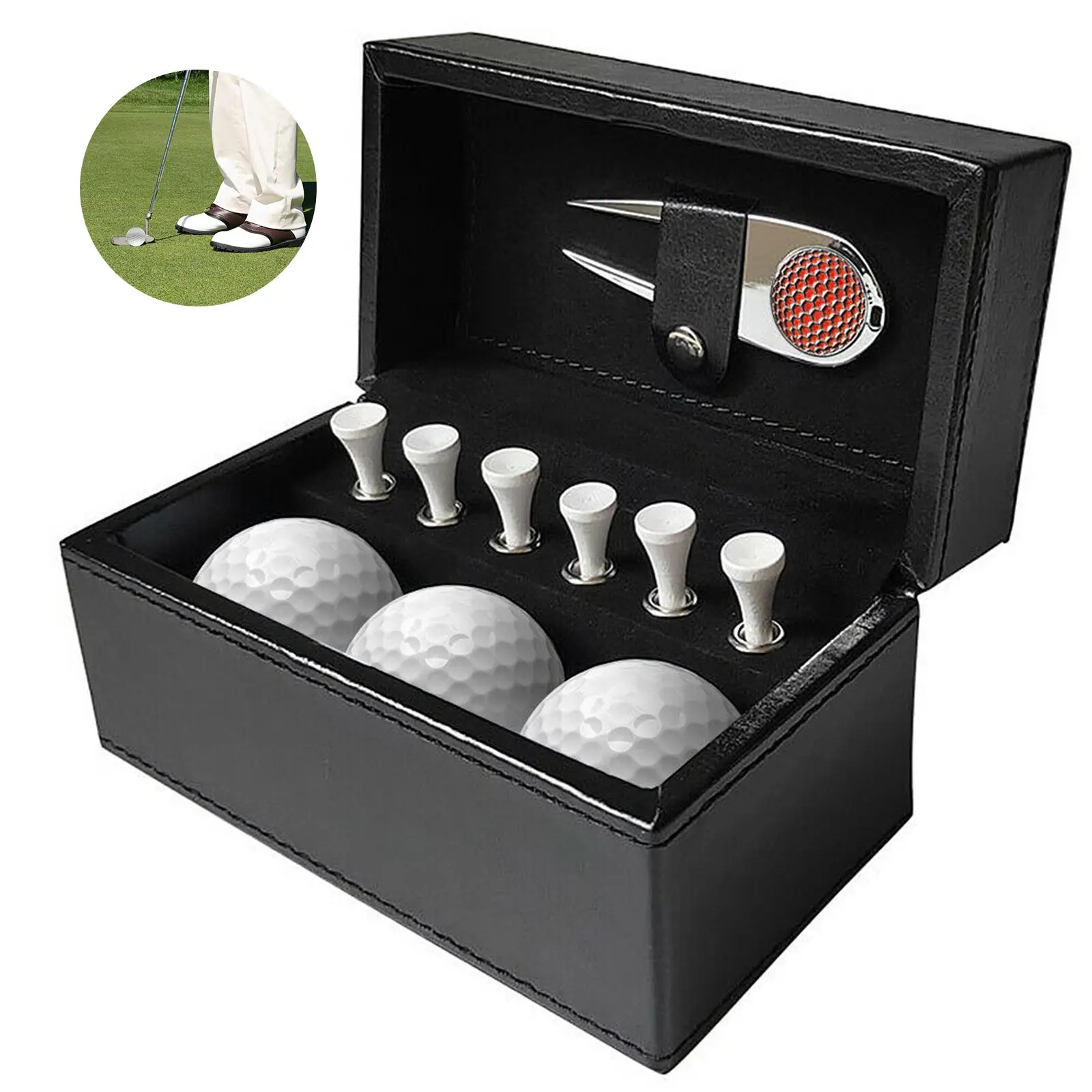 Новинка, аксессуары для гольфа из искусственной кожи с футляром для хранения, 3 мяча, 6 тройников, модный набор мячей для гольфа, инструмент д... 
Новинка, аксессуары для гольфа из искусственной кожи с футляром для хранения, 3 мяча, 6 тройников, модный набор мячей для гольфа, инструмент д...