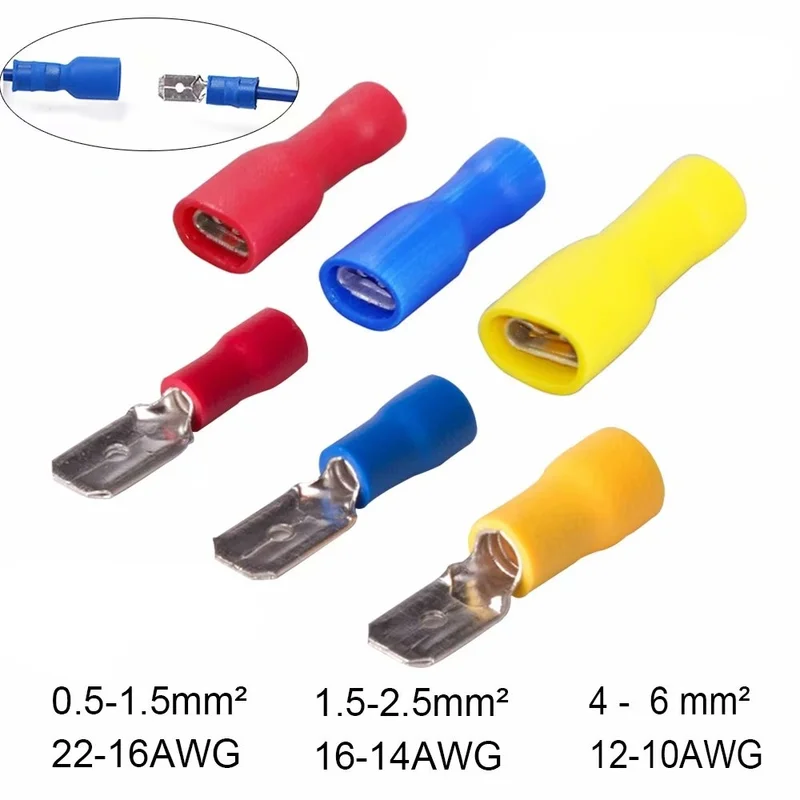 50Pairs Red/Blue/Yellow Female+Male FDD MDD Female Male Insulated Electrical Crimp Terminal for 1.5-2.5mm Cable Wire Connector
50Pairs Red/Blue/Yellow Female+Male FDD MDD Female Male Insulated Electrical Crimp Terminal for 1.5-2.5mm Cable Wire Connector