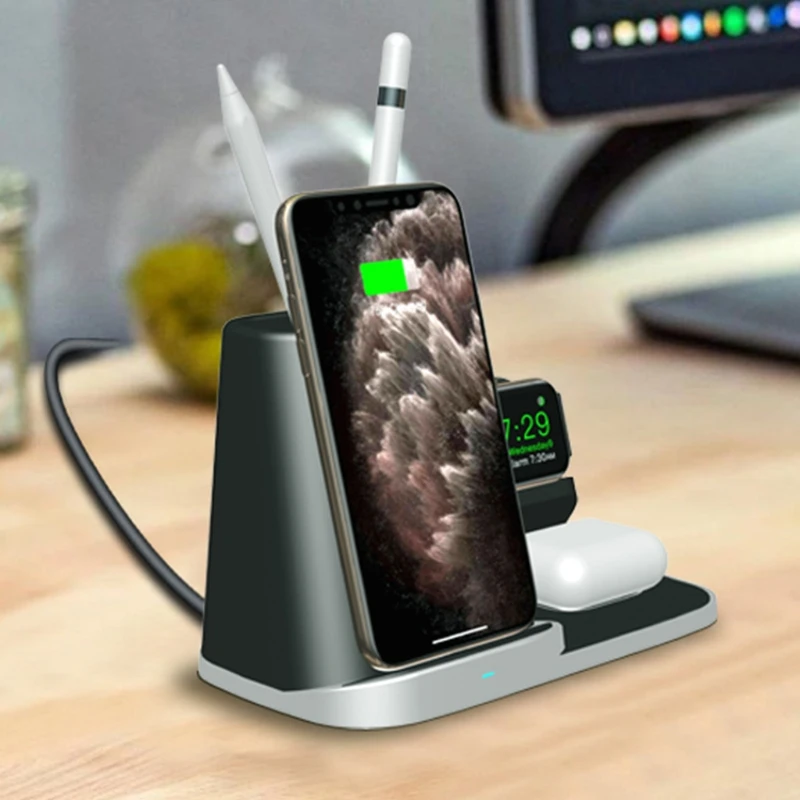 Беспроводное зарядное устройство Qi 4 в 1, зарядная станция для AirPods, сотовый телефон i-Watch 831D
Беспроводное зарядное устройство Qi 4 в 1, зарядная станция для AirPods, сотовый телефон i-Watch 831D