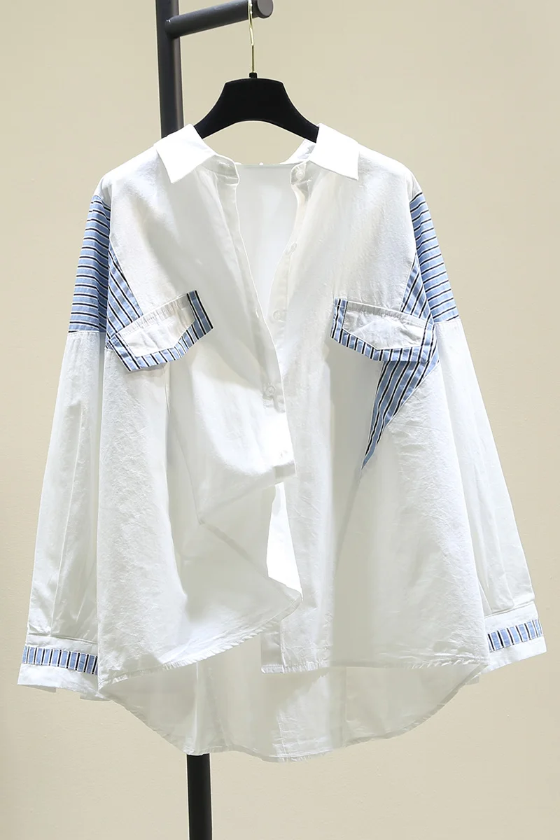 Women Casual Clothing Striped Stitching Cotton Shirt Lady's Loose Lapel Long Sleeve Top Single-breasted Thin Blouse
Women Casual Clothing Striped Stitching Cotton Shirt Lady's Loose Lapel Long Sleeve Top Single-breasted Thin Blouse