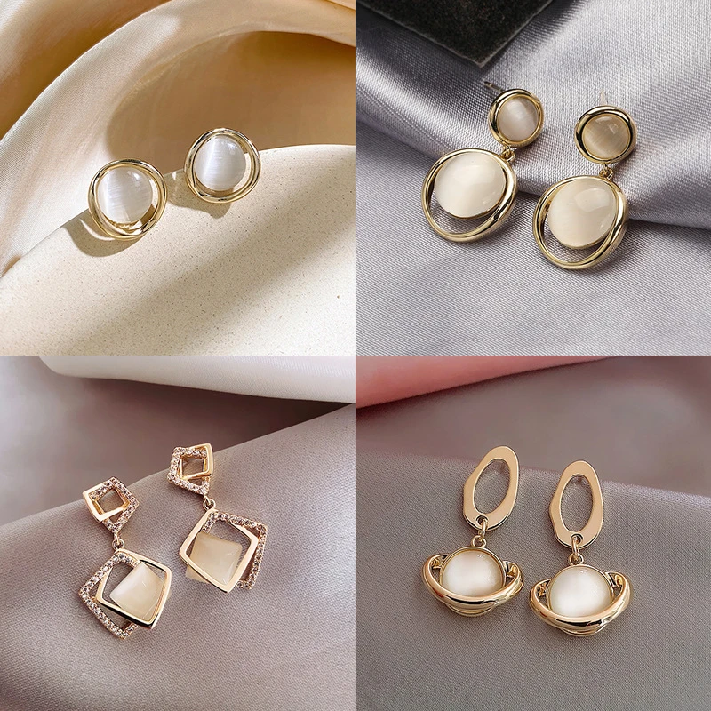 

LATS Bijoux New Opal Dangle Earring Korean Geometric Round Party Earrings for Women 2020 Kolczyki Brincos Female Fashion Jewelry