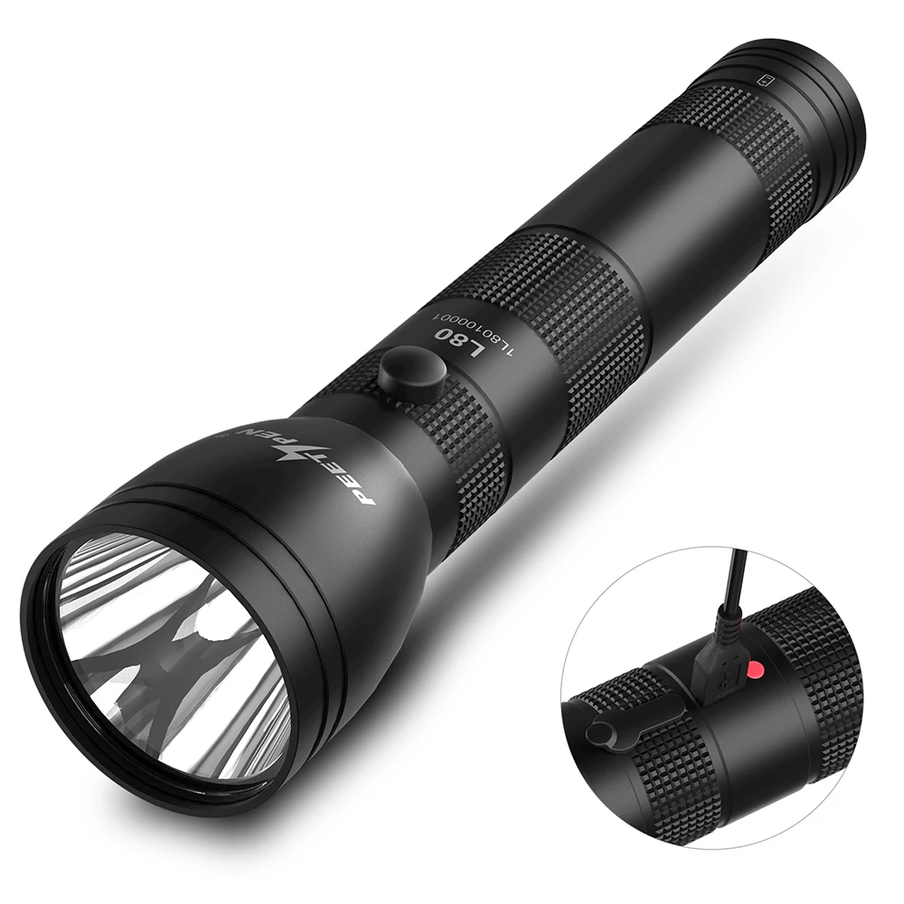 LED USB Rechargeable Flashlight 2-Cell D Full Size Heavy-Duty Flashlight 1500 Lumens Water-Resistant With Battery PEETPEN L80
LED USB Rechargeable Flashlight 2-Cell D Full Size Heavy-Duty Flashlight 1500 Lumens Water-Resistant With Battery PEETPEN L80