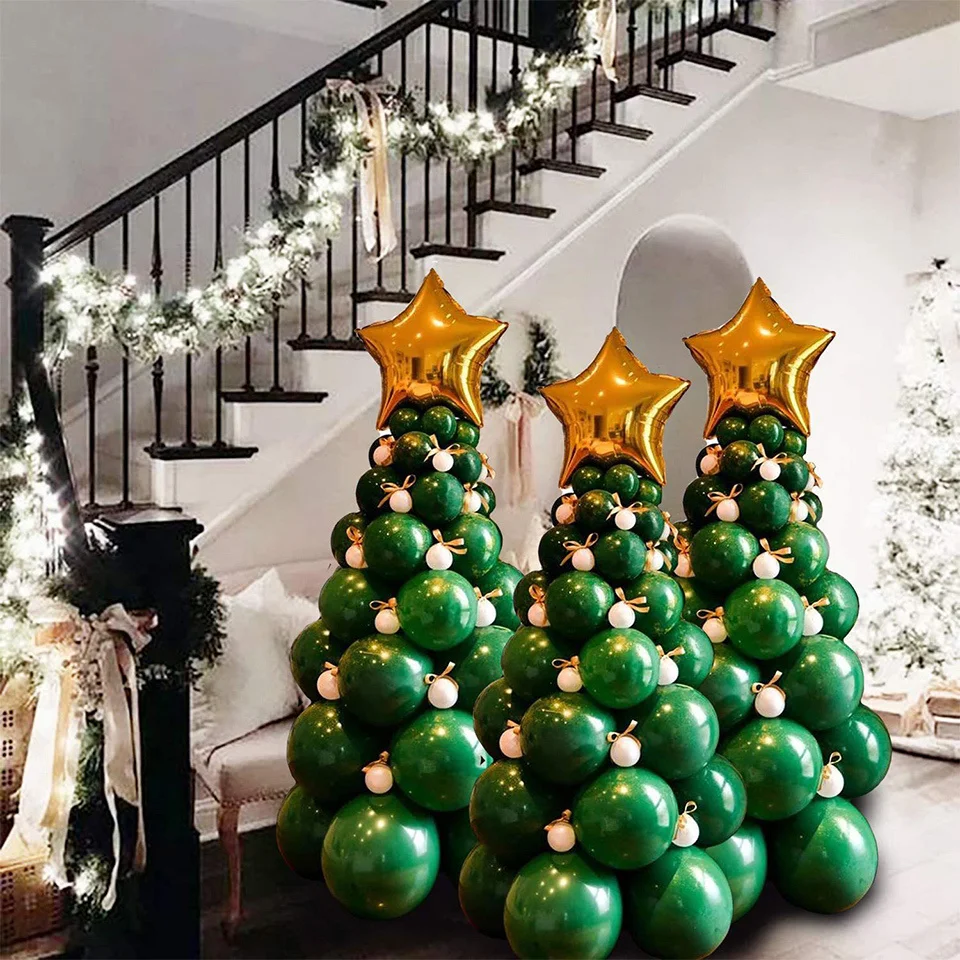 

96pcs Christmas Tree Shape Balloon Tower With Star Balloon For 2022 Merry Christmas Party Decorations Kids Noel DIY GIft Supply