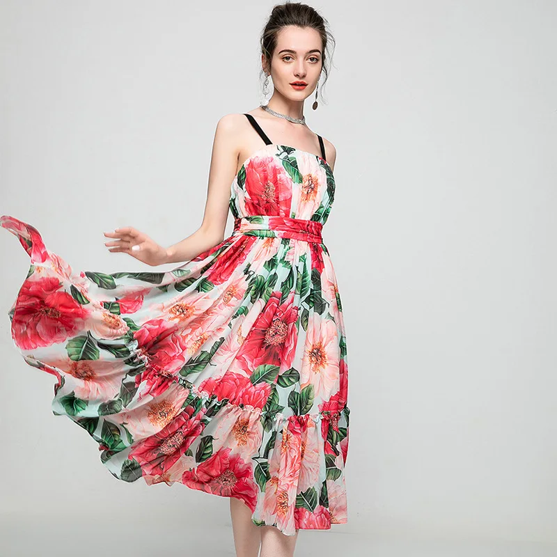 Summer Runway Fashion 2021 Designer Spaghetti Strap Flower Print Ruffles Elegant Party Holiday Beach Dress
Summer Runway Fashion 2021 Designer Spaghetti Strap Flower Print Ruffles Elegant Party Holiday Beach Dress