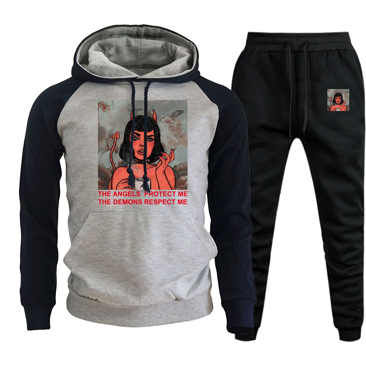 The Angels Protect Me The Demons Respect Me Hoody Men Sport Hoodies Loose Raglan Autumn Fleece Streetwear+Trousers 2 Piece Set
The Angels Protect Me The Demons Respect Me Hoody Men Sport Hoodies Loose Raglan Autumn Fleece Streetwear+Trousers 2 Piece Set