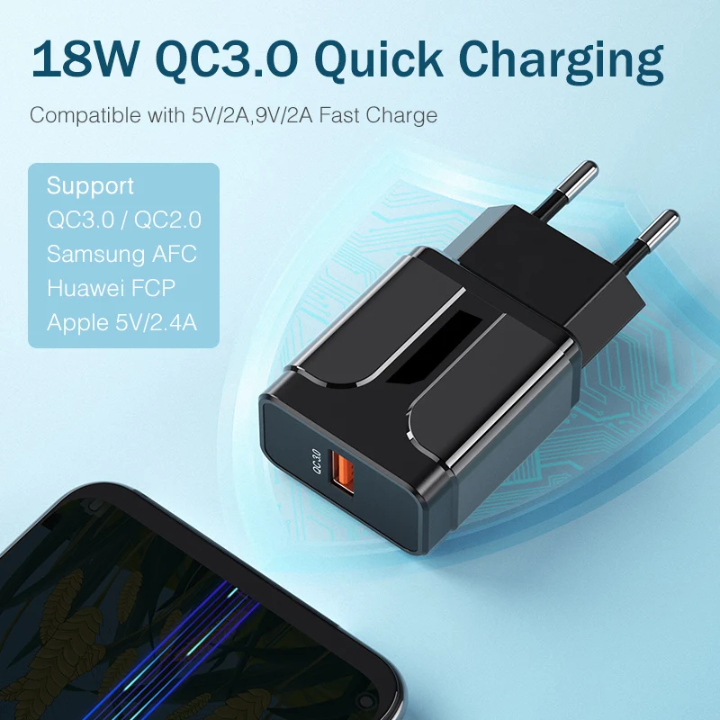 Быстрое зарядное устройство YKZ Quick Charge 3 0 18 Вт QC портативное USB Мобильный телефон