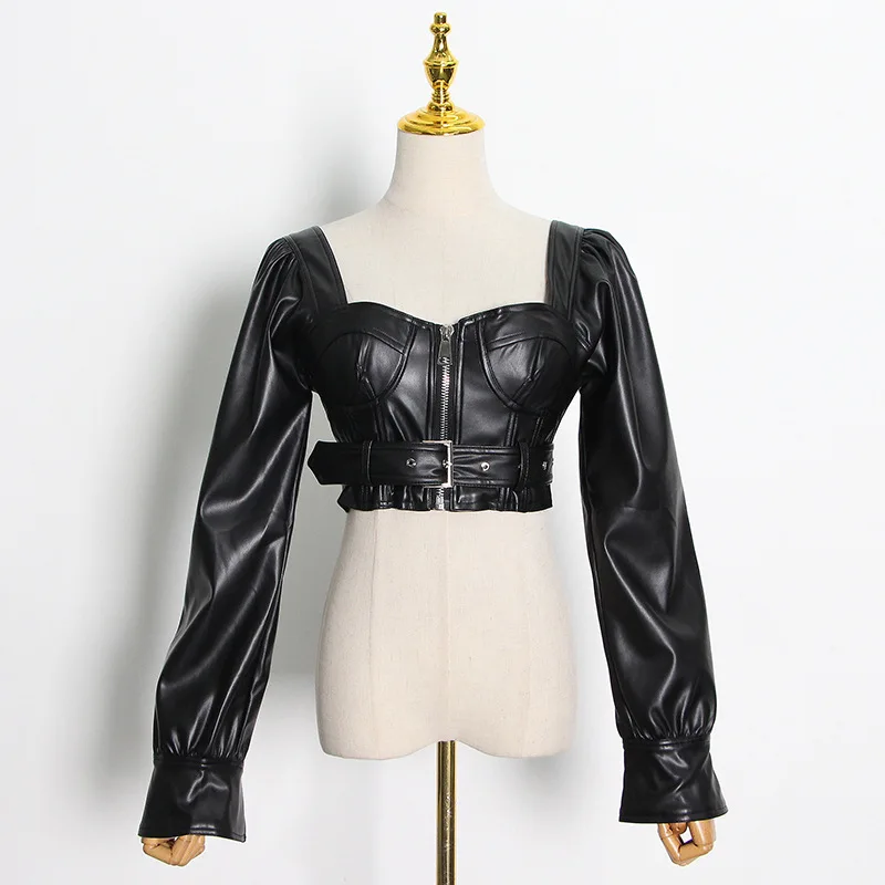 MSXU 2020 Autumn New Fashion Women Personality Street Style Zipper Stitching Sexy Straps Slim PU Leather Short Top Women
MSXU 2020 Autumn New Fashion Women Personality Street Style Zipper Stitching Sexy Straps Slim PU Leather Short Top Women