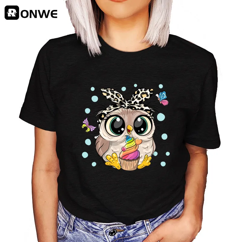 Модная трендовая Милая женская футболка с графическим принтом совы Повседневная