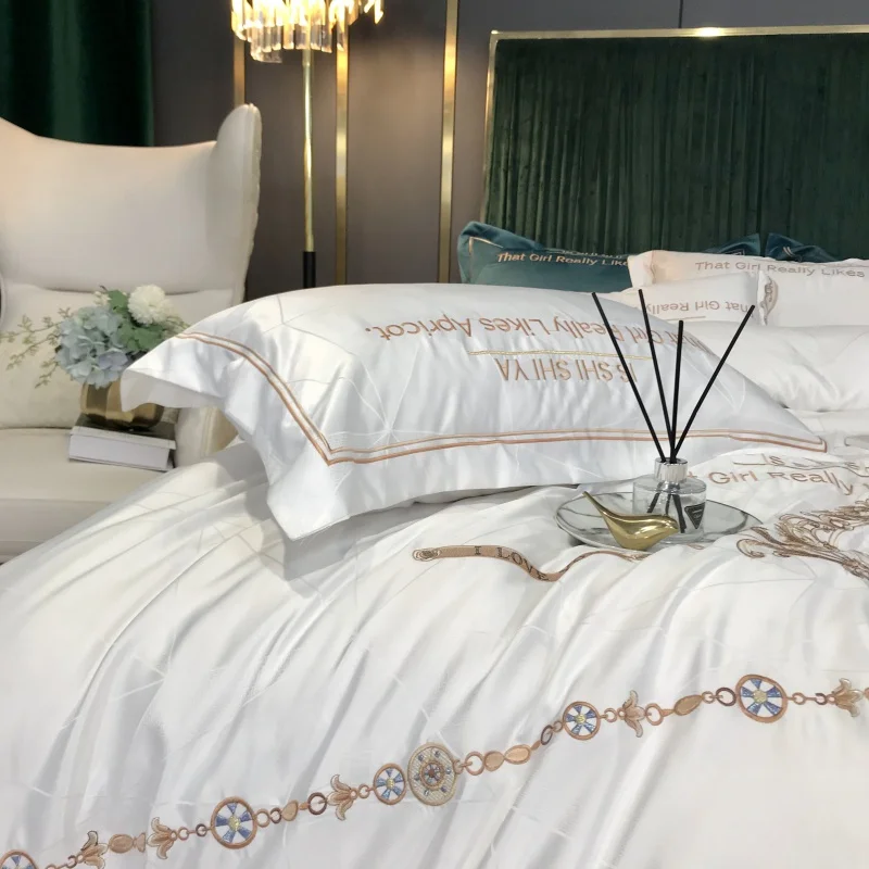 Luxury Satin Jacquard Silk Cotton Embroidery Bedding Set Queen King Double Duvet Cover Set Bed Linen Pillowcases Home Textile
Luxury Satin Jacquard Silk Cotton Embroidery Bedding Set Queen King Double Duvet Cover Set Bed Linen Pillowcases Home Textile