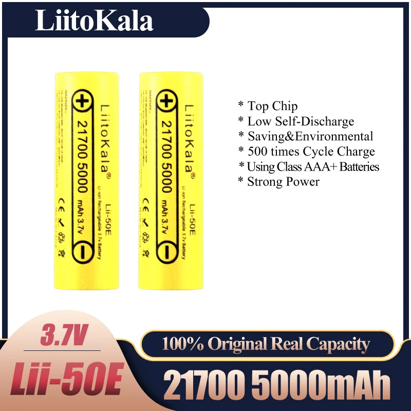 

2023 2020 LiitoKala lii-50E 21700 5000mah Rechargeable Battery 3.7V 5C discharge High Power batteries For High-power Appliances