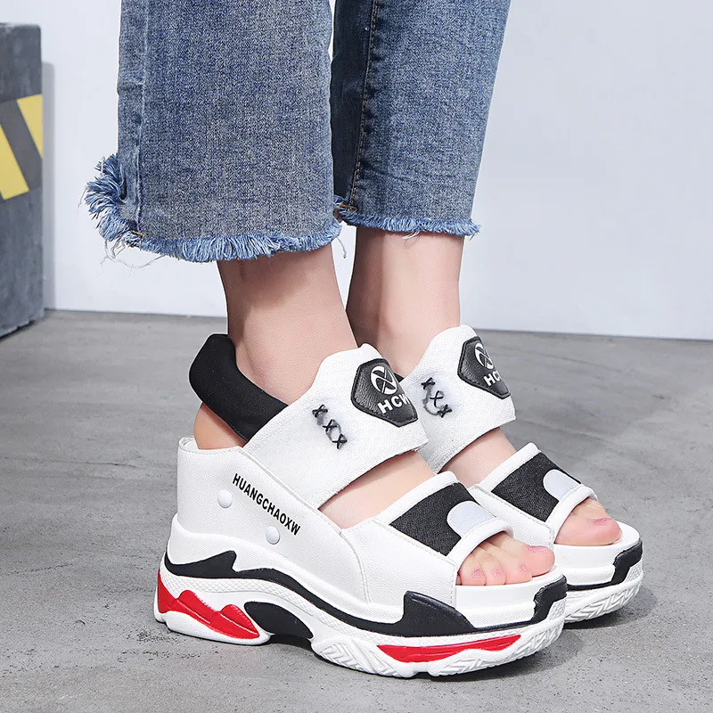 10cm/3.9" Height Shoes Woman Wedge Open Toed Sandals Thick Bottom Women Shoes Summer Chunky Sandals High Heels Sandalias Mujer