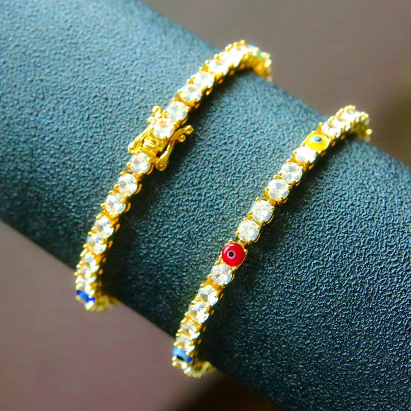 2021 New Colorful Turkish Eyes Tennis Bracelet & Bangle 4MM Shiny Zironia Charms Party boucle d'oreille Bracelet For Women Gift
2021 New Colorful Turkish Eyes Tennis Bracelet & Bangle 4MM Shiny Zironia Charms Party boucle d'oreille Bracelet For Women Gift