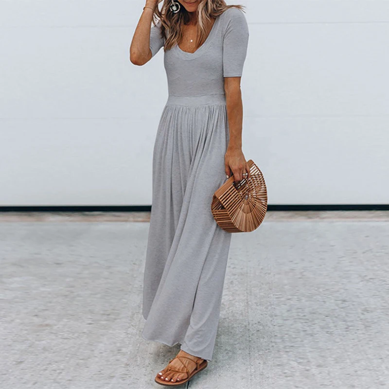 2022 Summer Short Sleeve Women Dresses Elegant Solid Color Simple Long Dresses For Ladies Spring Casual New Fashion V-Neck Dress
2022 Summer Short Sleeve Women Dresses Elegant Solid Color Simple Long Dresses For Ladies Spring Casual New Fashion V-Neck Dress