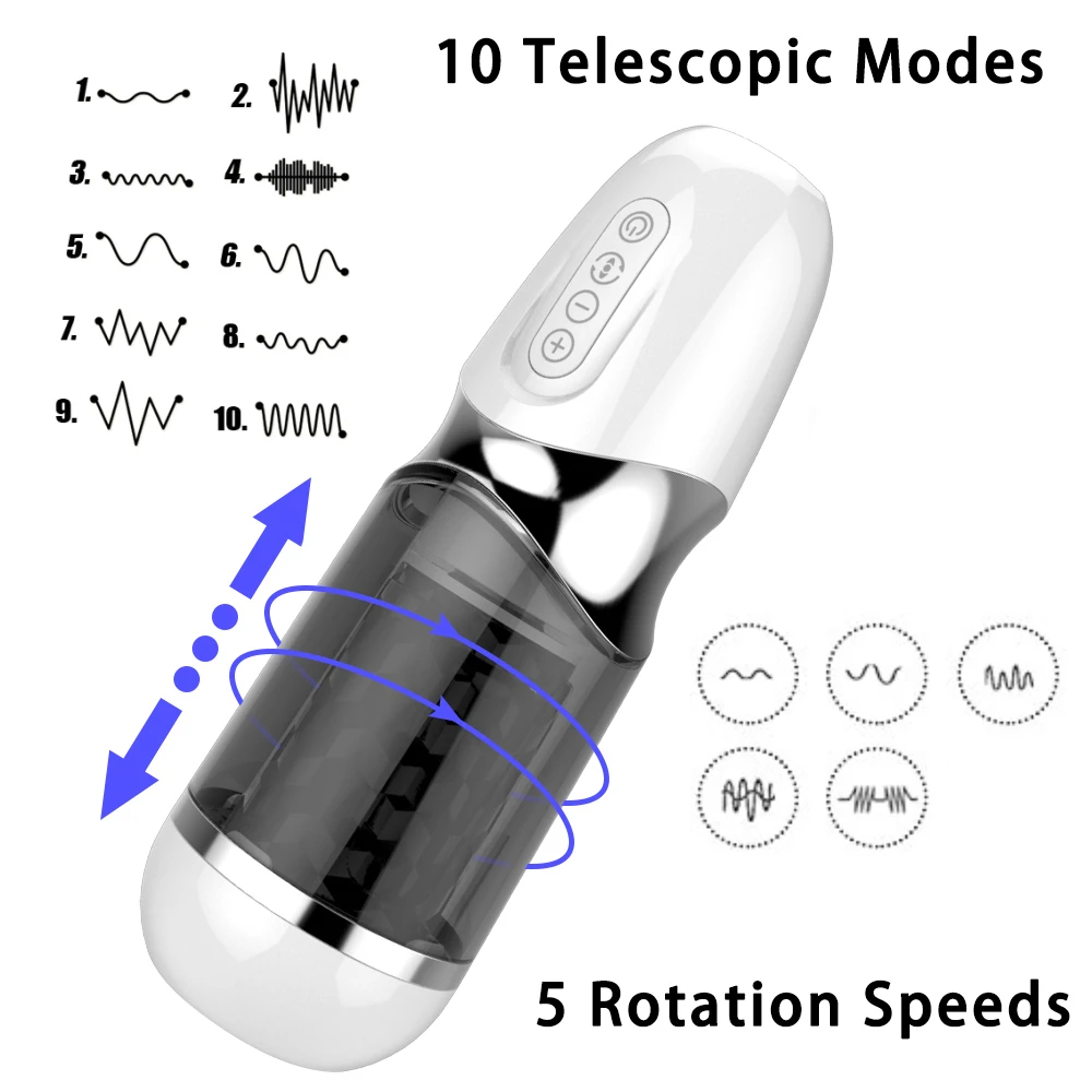 Автоматическая телескопическая ротация Мужской мастурбатор 10*10 режимов