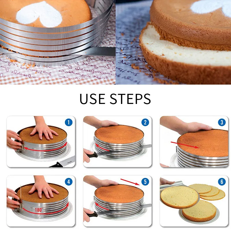 Adjustable 6 Layers Cake Slicer Kit Mousse Stainless Steel Mould Slicing Cake Setting Ring DIY Bakeware Tools Cake Tool
Adjustable 6 Layers Cake Slicer Kit Mousse Stainless Steel Mould Slicing Cake Setting Ring DIY Bakeware Tools Cake Tool