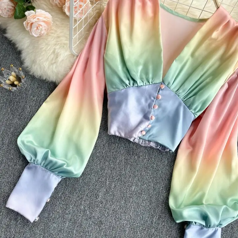 Tie Dye summer crop top women V Neck Slim Casual holiday tank top Lantern Sleeves Ruched Chic Tops
Tie Dye summer crop top women V Neck Slim Casual holiday tank top Lantern Sleeves Ruched Chic Tops