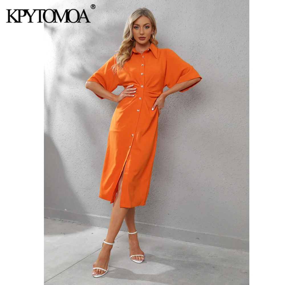 KPYTOMOA Women 2021 Chic Fashion Button-up Draped Midi Shirt Dress Vintage Short Sleeve Side Zipper Female Dresses Vestidos 
KPYTOMOA Women 2021 Chic Fashion Button-up Draped Midi Shirt Dress Vintage Short Sleeve Side Zipper Female Dresses Vestidos