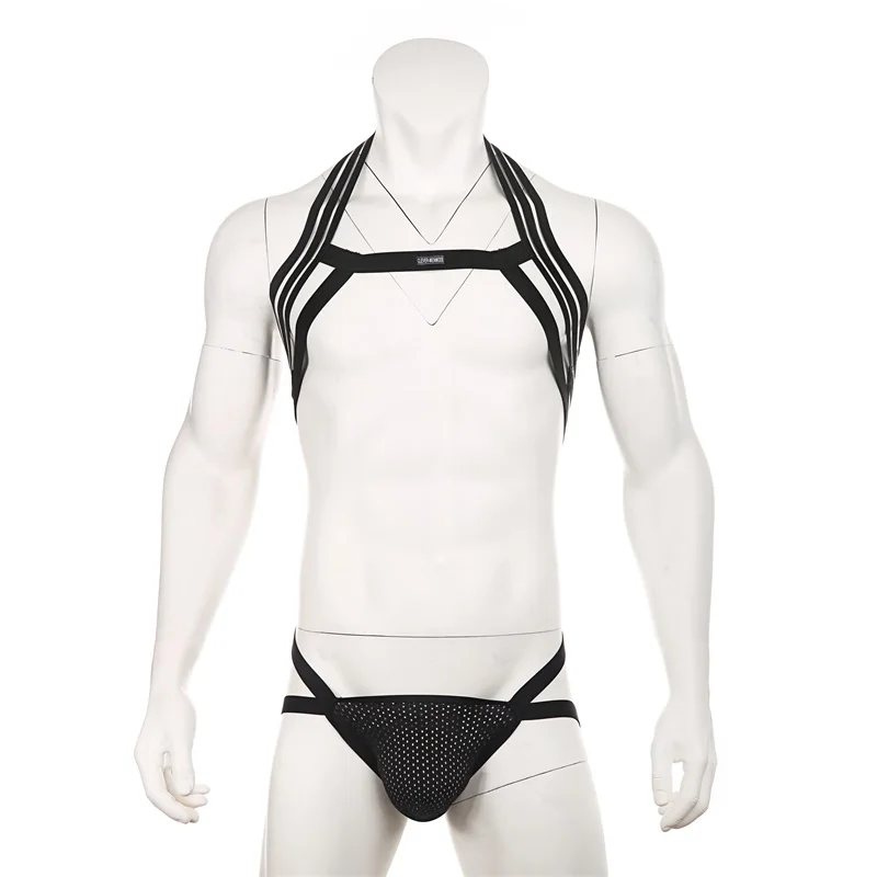 Men Sexy Elastic Body Chest Harness Set Shoulder Strap Mesh Jockstrap Thong Halter Costume Hollow Underwear hombre Bondage
Men Sexy Elastic Body Chest Harness Set Shoulder Strap Mesh Jockstrap Thong Halter Costume Hollow Underwear hombre Bondage