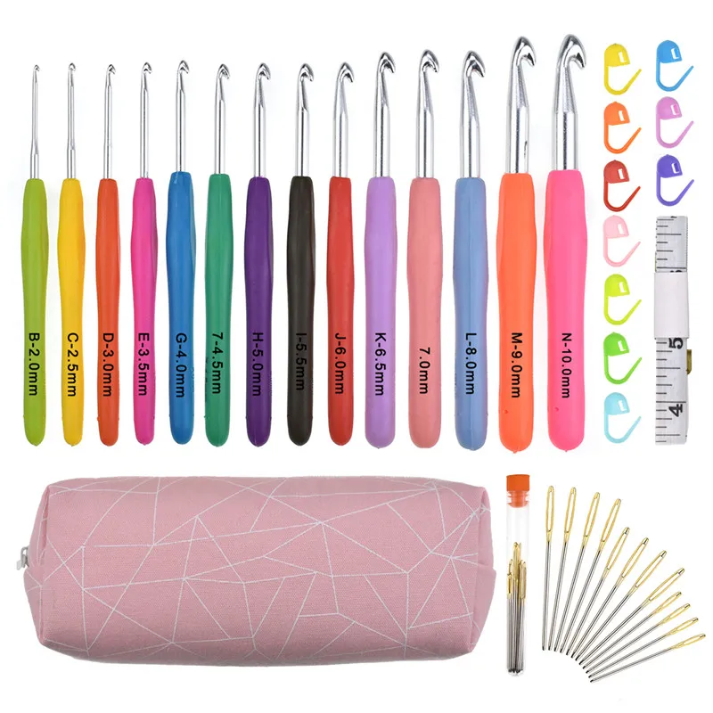 Crochet Hooks Set 14Pcs Ergonomic Soft Grip Handle Large-Eye Blunt Knitting Needles Weave Tool Kit Sewing Accessories with Case 
Crochet Hooks Set 14Pcs Ergonomic Soft Grip Handle Large-Eye Blunt Knitting Needles Weave Tool Kit Sewing Accessories with Case