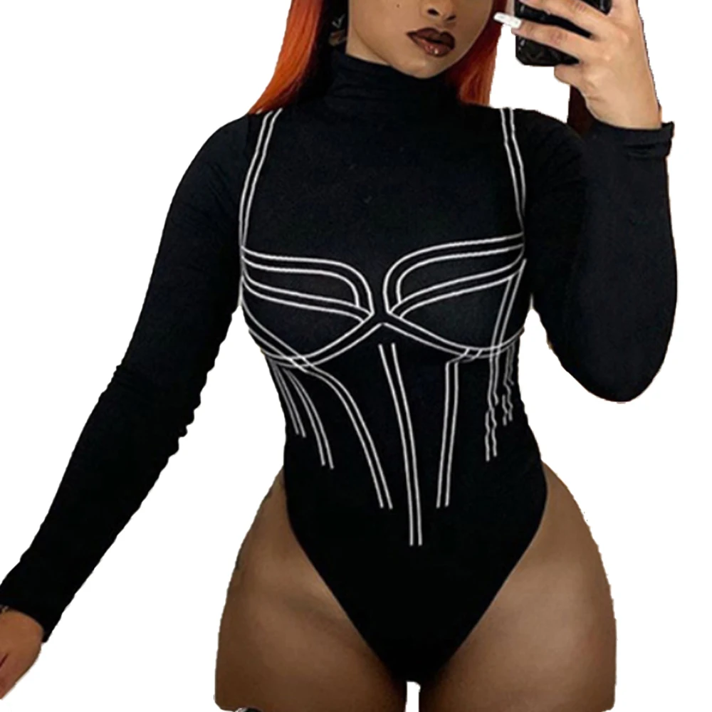 Ladies Printing High Collar Bodysuit Women Long Sleeve Sexy Romper Jumpsuit Spring Autumn Winter Female Jumpsuit
Ladies Printing High Collar Bodysuit Women Long Sleeve Sexy Romper Jumpsuit Spring Autumn Winter Female Jumpsuit