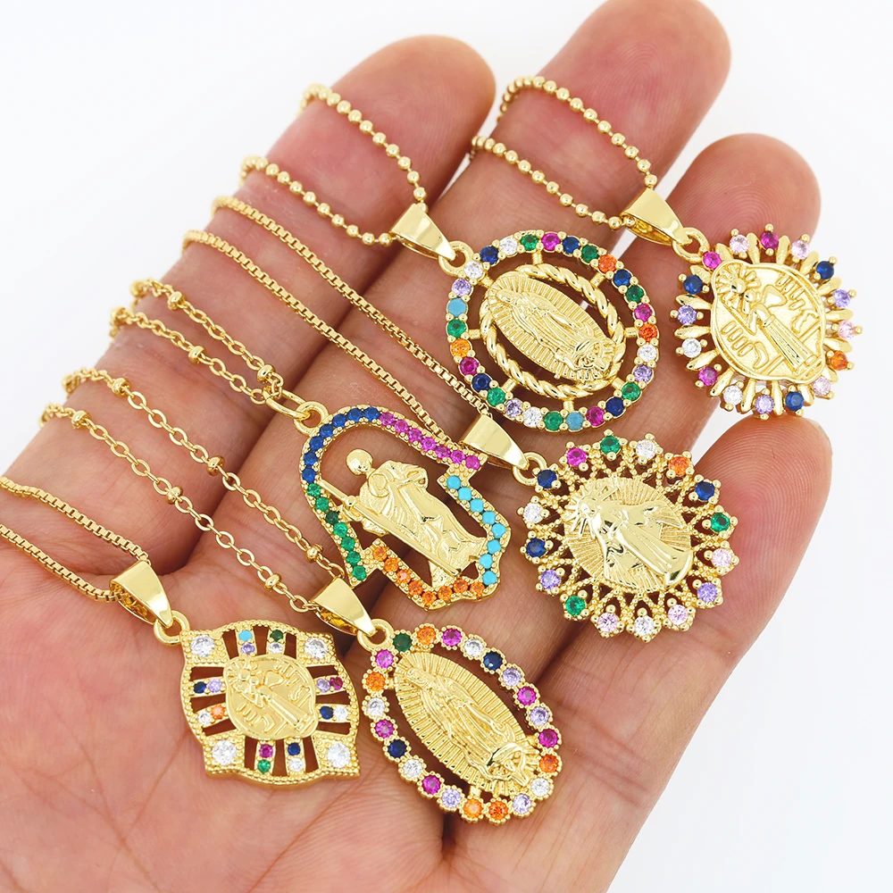 Fashion Rainbow Cubic Zircon Virgin Mary Gold Necklace Church Christian Prayer Jesus Religion Pendant Necklace For Women Jewelry
Fashion Rainbow Cubic Zircon Virgin Mary Gold Necklace Church Christian Prayer Jesus Religion Pendant Necklace For Women Jewelry