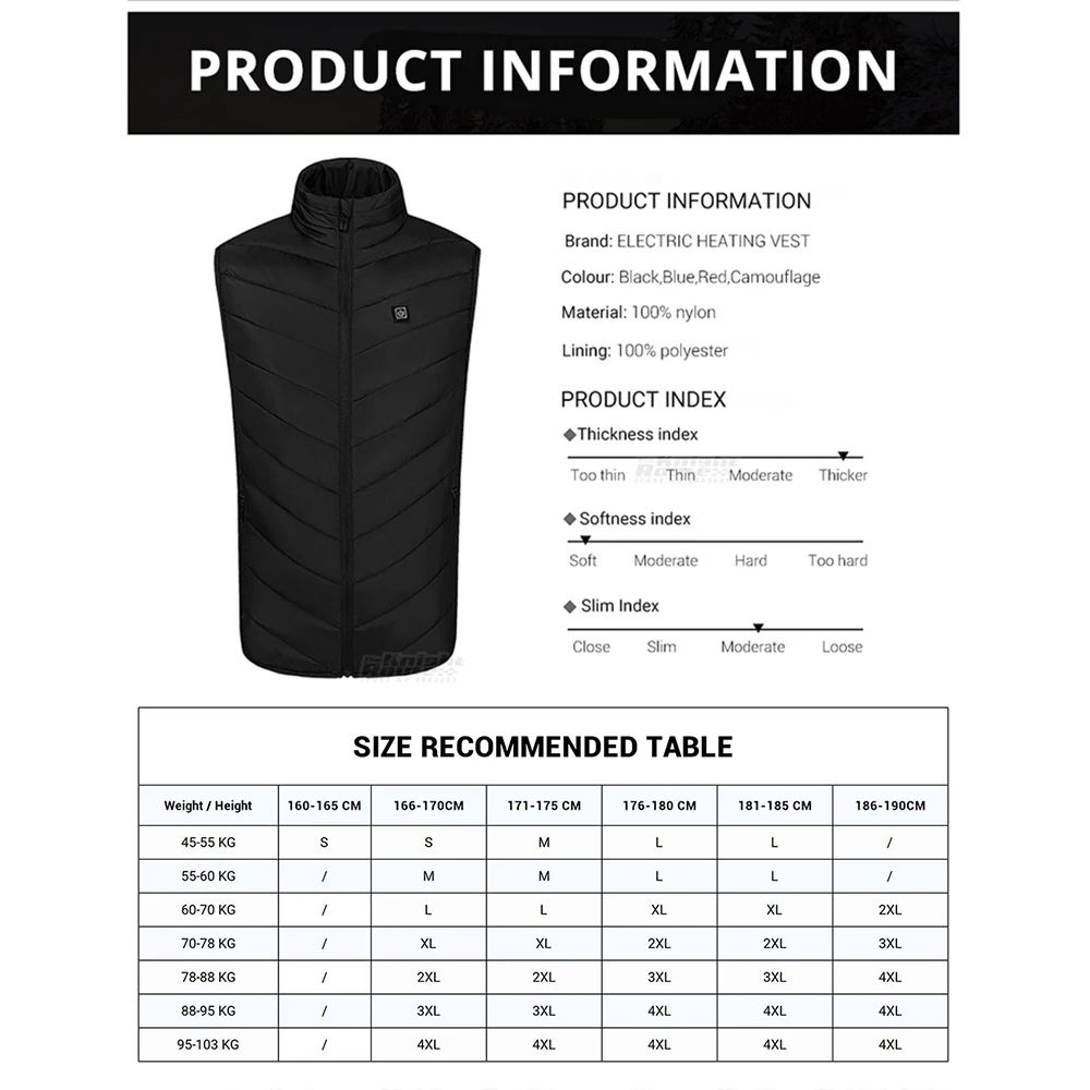 9 Areas Self Heated Vest Body Men's Warmer Heating Jacket Heated USB Battery Powered Women's Warm Vest Thermal Winter Clothing
9 Areas Self Heated Vest Body Men's Warmer Heating Jacket Heated USB Battery Powered Women's Warm Vest Thermal Winter Clothing