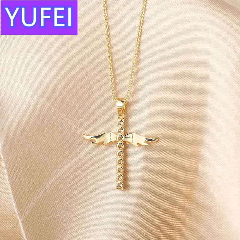 JUWANG Hot Sale Angle Wing Cross Christian Prayer Necklace Unisex Copper Plated Gold Zircon Collares Choker Accessories
JUWANG Hot Sale Angle Wing Cross Christian Prayer Necklace Unisex Copper Plated Gold Zircon Collares Choker Accessories