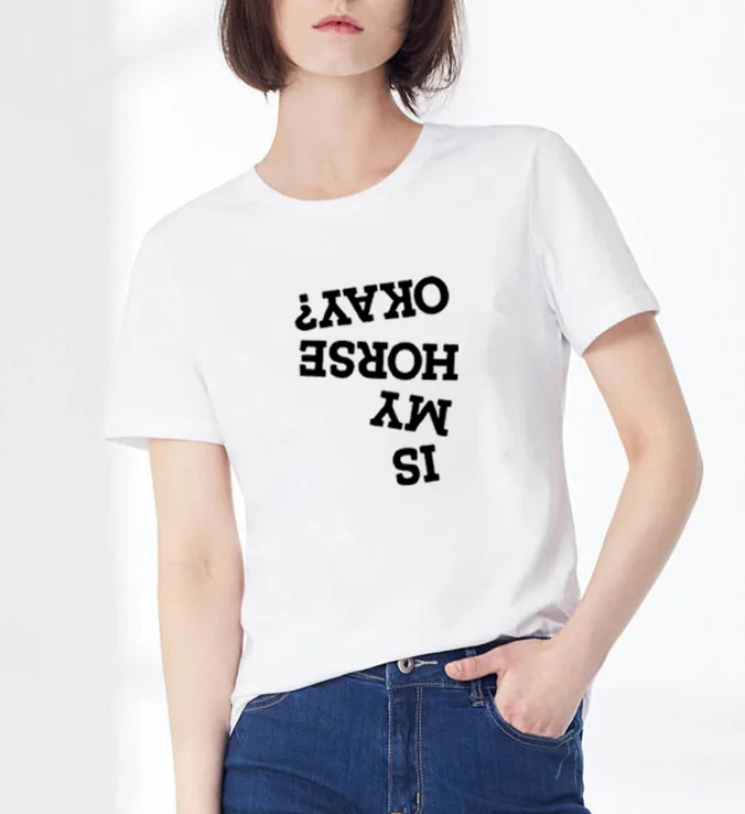 Is My Horse Okay Print Summer T-shirt Women O-neck Cotton Short Sleeve Funny Tshirt Women Top Loose T-shirt Femme Black White
Is My Horse Okay Print Summer T-shirt Women O-neck Cotton Short Sleeve Funny Tshirt Women Top Loose T-shirt Femme Black White