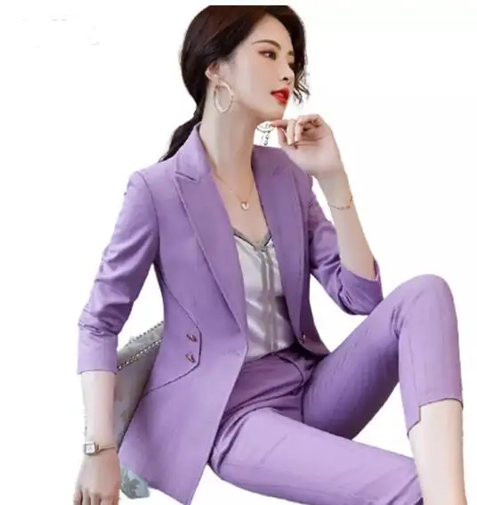 Fashion Top High Quality Purple Plaid Blazer and Pants For Women Two Pieces Set Office Suit Formal Work Wear
Fashion Top High Quality Purple Plaid Blazer and Pants For Women Two Pieces Set Office Suit Formal Work Wear