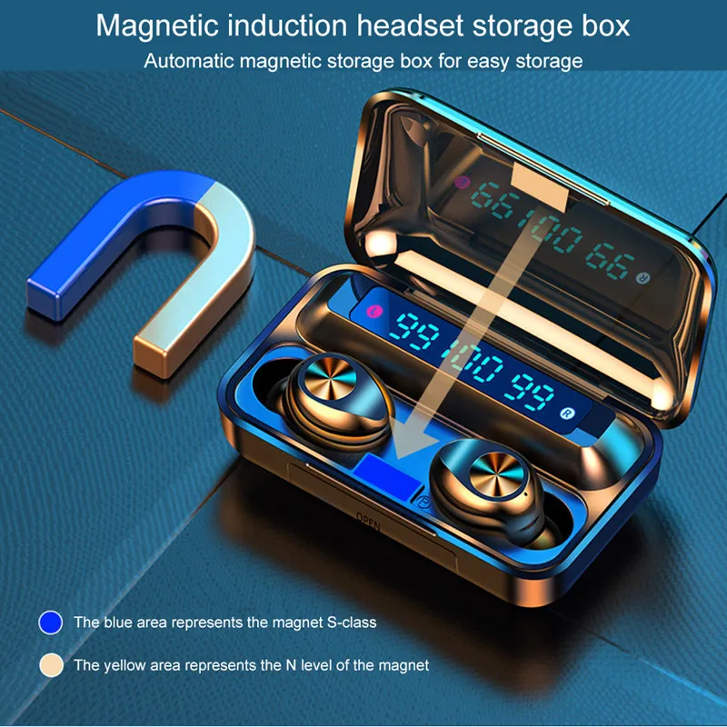 Mini TWS Headphone Touch 9D Stereo Wireless Bluetooth 5.0 Earbuds Waterproof Gaming Headset LED Power Display With Microphone F9 
Mini TWS Headphone Touch 9D Stereo Wireless Bluetooth 5.0 Earbuds Waterproof Gaming Headset LED Power Display With Microphone F9