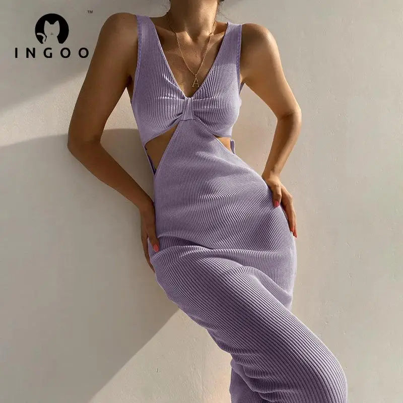 INGOO Sleeveless V-Neck Sexy Backless Ribbed Dress Women Party Club Elegant Hollow Out Slim Knee Lenghth Dress Casual Communte
INGOO Sleeveless V-Neck Sexy Backless Ribbed Dress Women Party Club Elegant Hollow Out Slim Knee Lenghth Dress Casual Communte