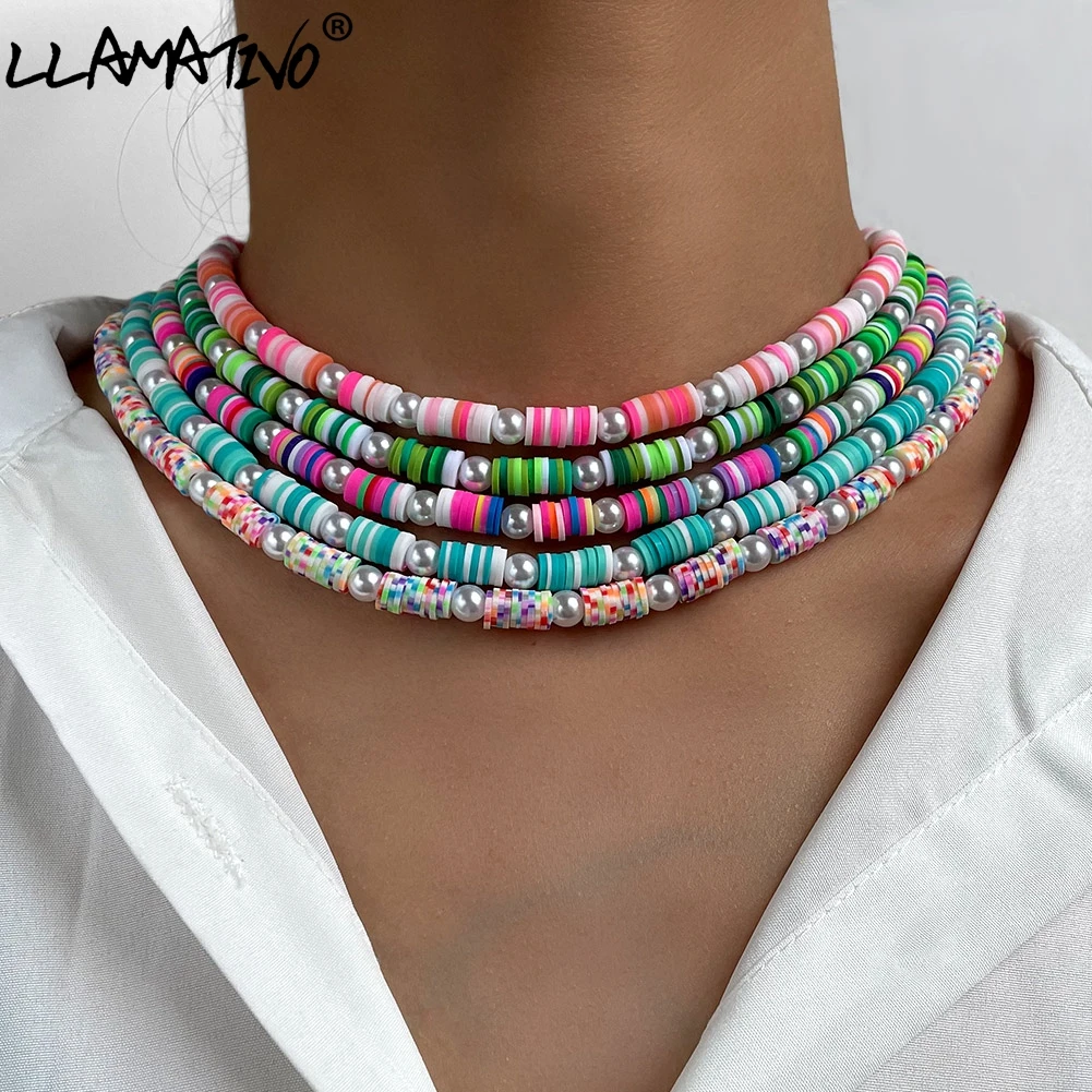 New Soft Polymer Clay Imitation Pearl Beaded Necklace For Women Handmade Rainbow Beads Strand Choker Necklaces Bohemia Jewelry
New Soft Polymer Clay Imitation Pearl Beaded Necklace For Women Handmade Rainbow Beads Strand Choker Necklaces Bohemia Jewelry
