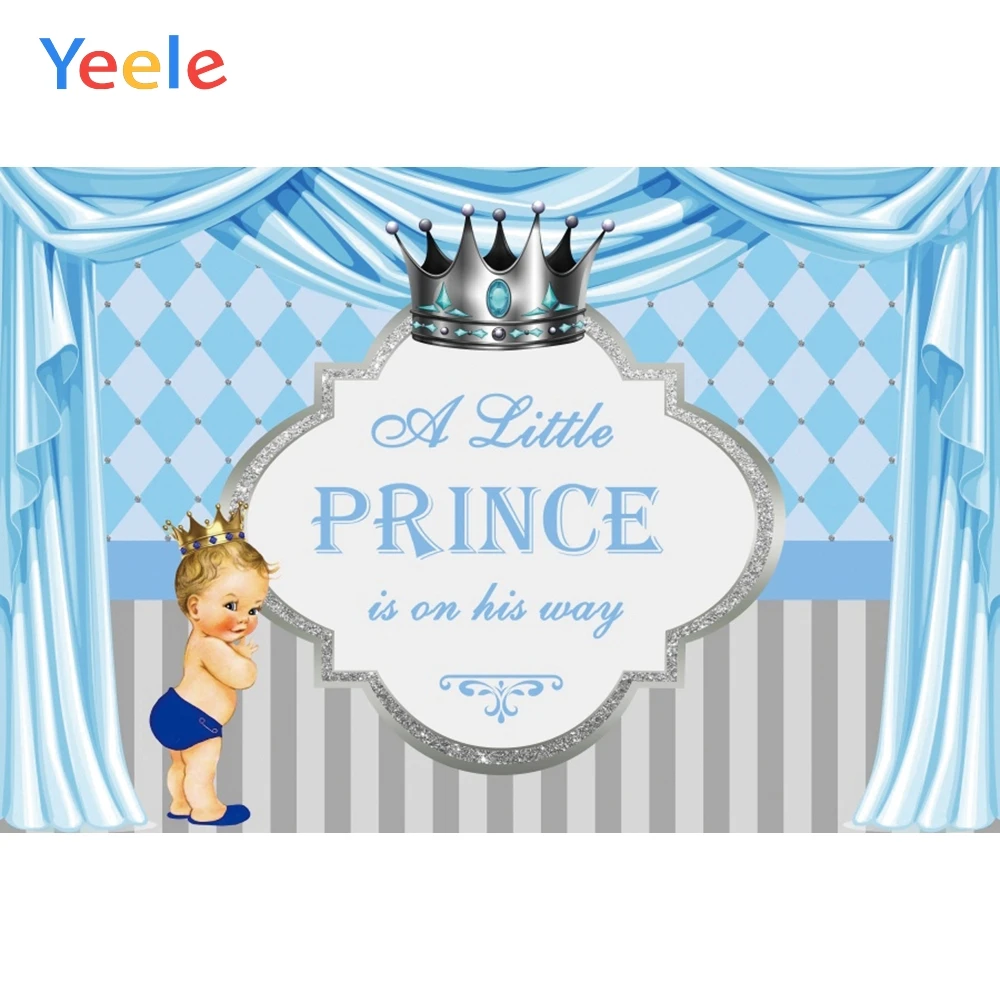 Yeele Baby Shower Backdrop синий занавес Корона новорожденный мальчик принц день рождения