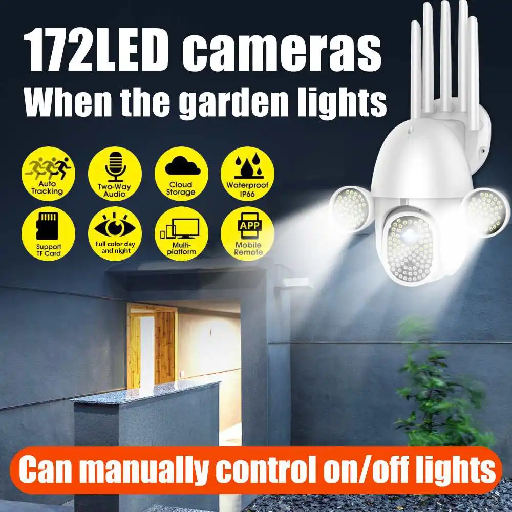 Smart Wifi PTZ IP Camera Outdoor 172 LED 1080P Surveillance Camera Exterior Auto Tracking Night Vision 2MP Security CCTV Camera
Smart Wifi PTZ IP Camera Outdoor 172 LED 1080P Surveillance Camera Exterior Auto Tracking Night Vision 2MP Security CCTV Camera