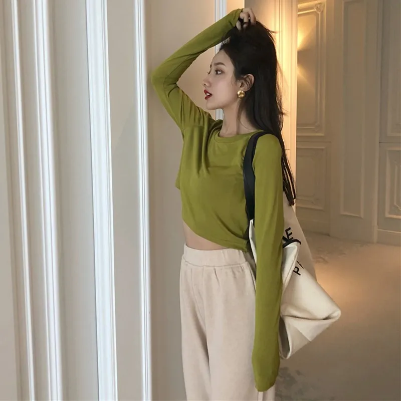 T-shirt Temperament Fashion Korean Version Of The Round Neck Solid Color Open Navel Casual Wild Long-sleeved T-shirt Hot New
T-shirt Temperament Fashion Korean Version Of The Round Neck Solid Color Open Navel Casual Wild Long-sleeved T-shirt Hot New