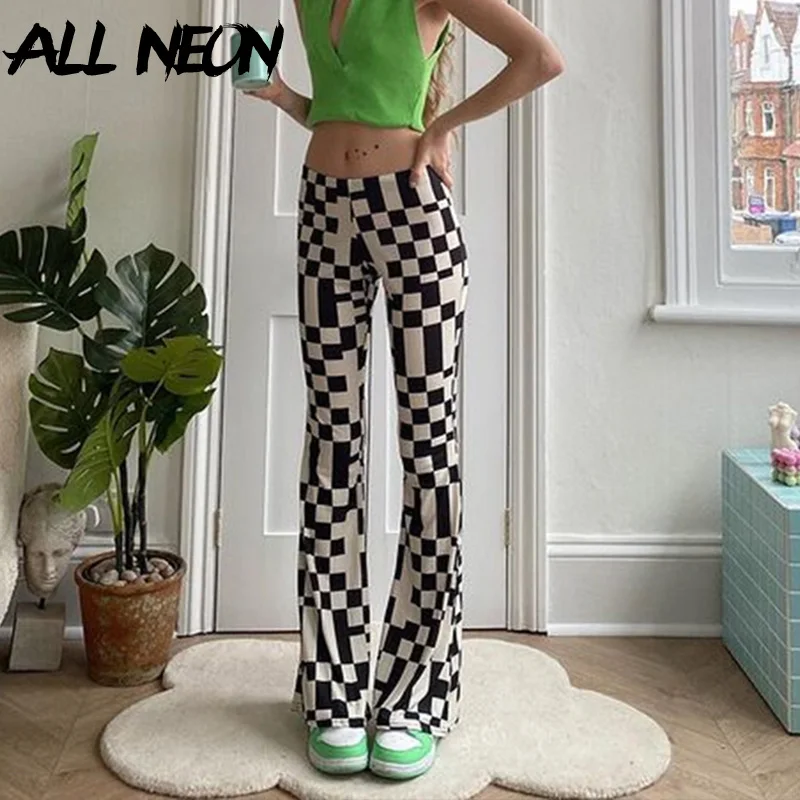 ALLNeon Y2K Fashion Plaid Print High Waist Flare Pants 90s Aesthetics Full Length Slim Trousers Vintage Summer Long Pants 2021
ALLNeon Y2K Fashion Plaid Print High Waist Flare Pants 90s Aesthetics Full Length Slim Trousers Vintage Summer Long Pants 2021