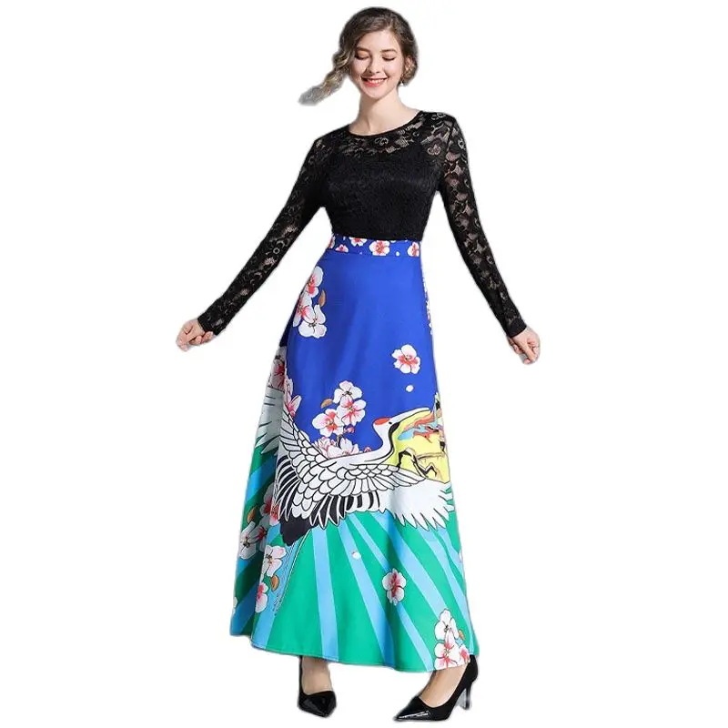2021 Spring Summer New Vintage Print Women Maxi Dresses Lace Patchwork Fashion Elegant Office Ladies Party Long Dress slim dress
2021 Spring Summer New Vintage Print Women Maxi Dresses Lace Patchwork Fashion Elegant Office Ladies Party Long Dress slim dress