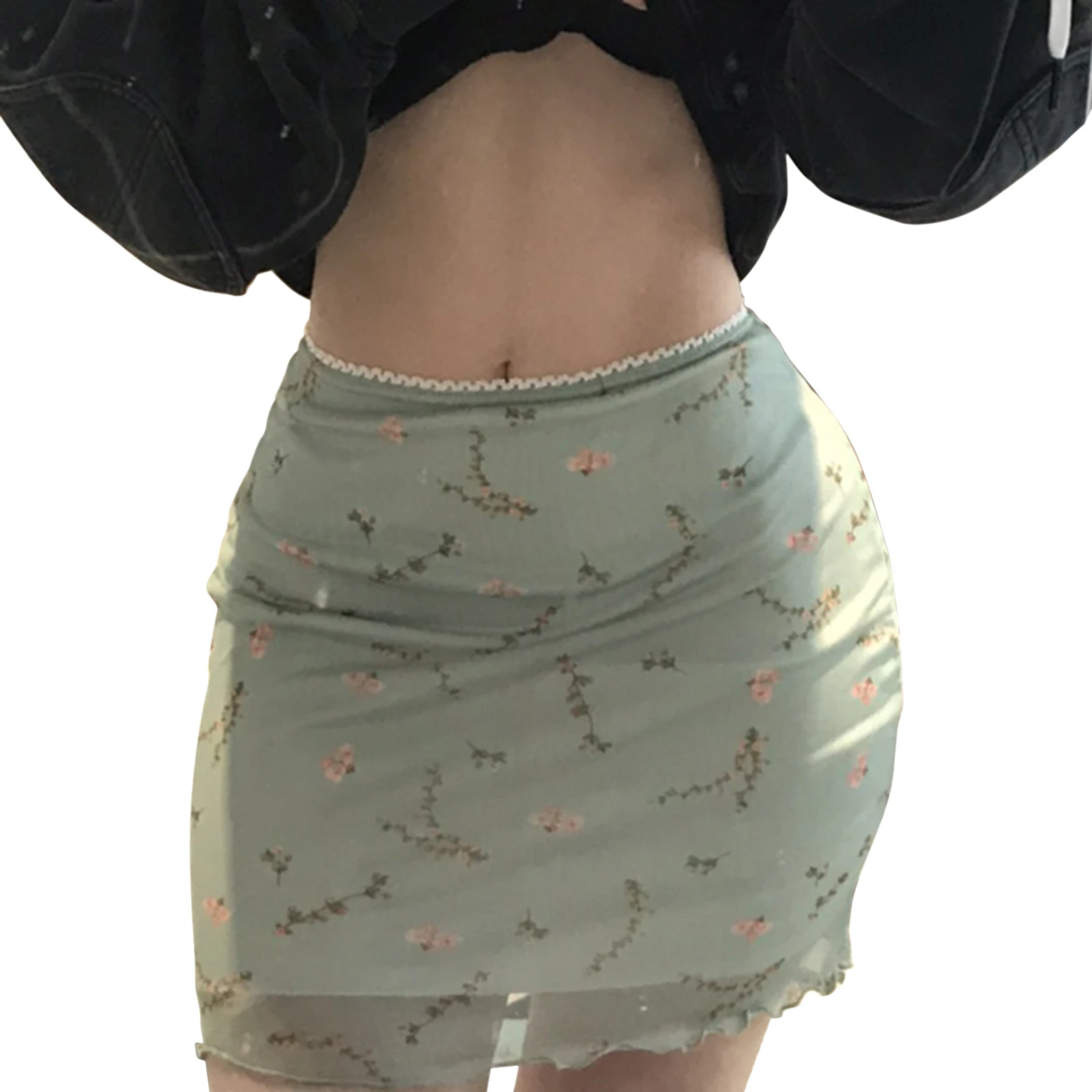 Women's Mesh Bodycon Mini Skirt Vintage Floral Print High Waist Lettuce Trim Short Pencil Skirt
Women's Mesh Bodycon Mini Skirt Vintage Floral Print High Waist Lettuce Trim Short Pencil Skirt