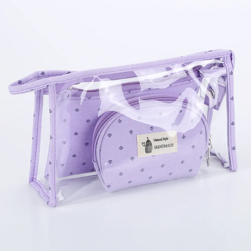 3pcs/set Portable Transparent Cosmetic Bag Waterproof Zipper Large Capacity PVC Travel Makeup Storage Bag