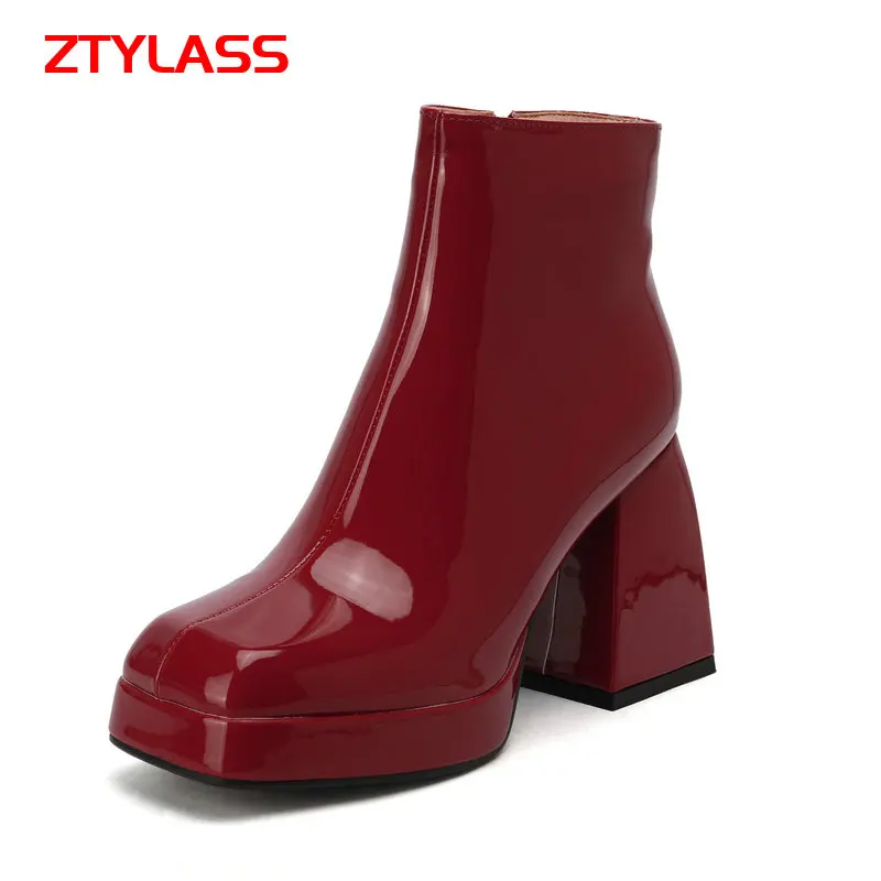 Patent Pu Leather Platform Shoer Boots Fashion Chunky High Heel Ankle Boots Autumn Winter Zipper Women Boots Black White Red
Patent Pu Leather Platform Shoer Boots Fashion Chunky High Heel Ankle Boots Autumn Winter Zipper Women Boots Black White Red